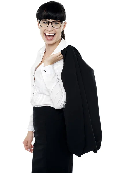 Excited corporate lady having great time — Stock Photo, Image