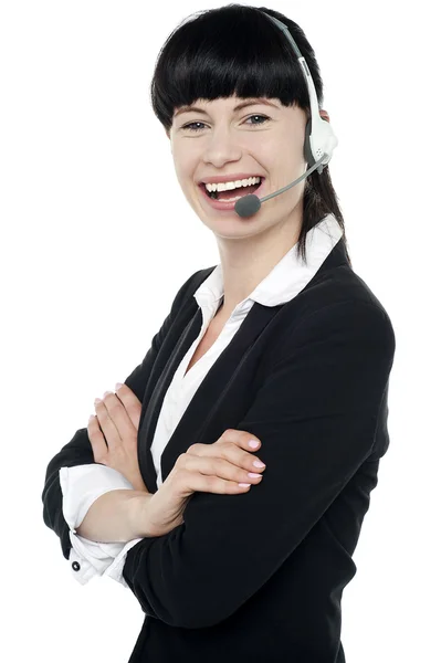 Customer support executive enjoying her work — Stock Photo, Image