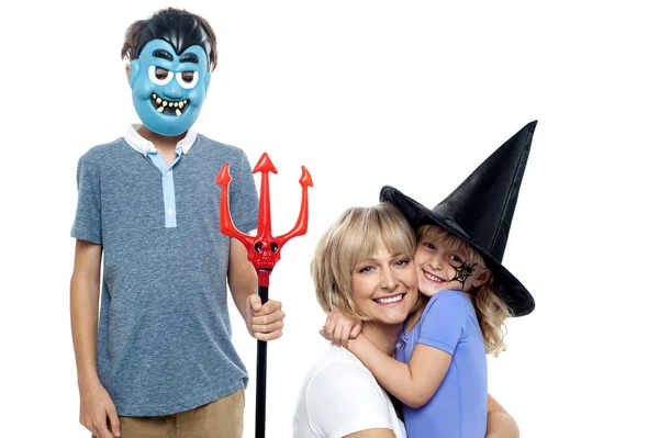 Young boy and cute girl participating in halloween celebration — Stock Photo, Image