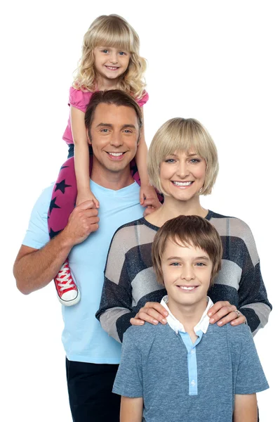 Portrait of happy family of four persons — Stock Photo, Image