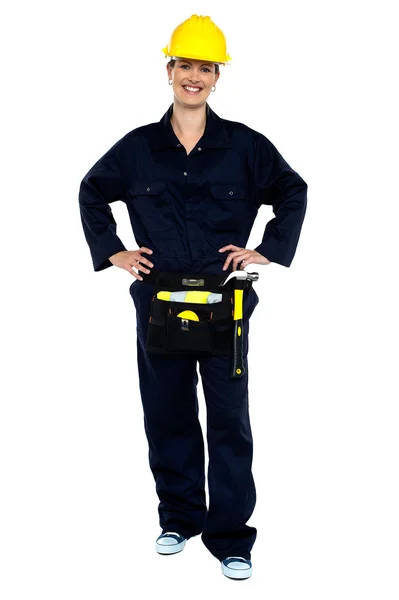 Active woman construction worker — Stock Photo, Image