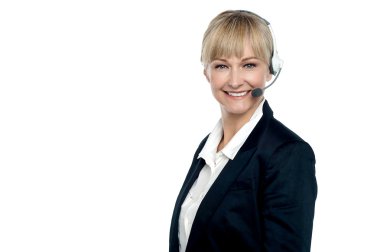 Kurumsal telecaller güvenle gülümseyen