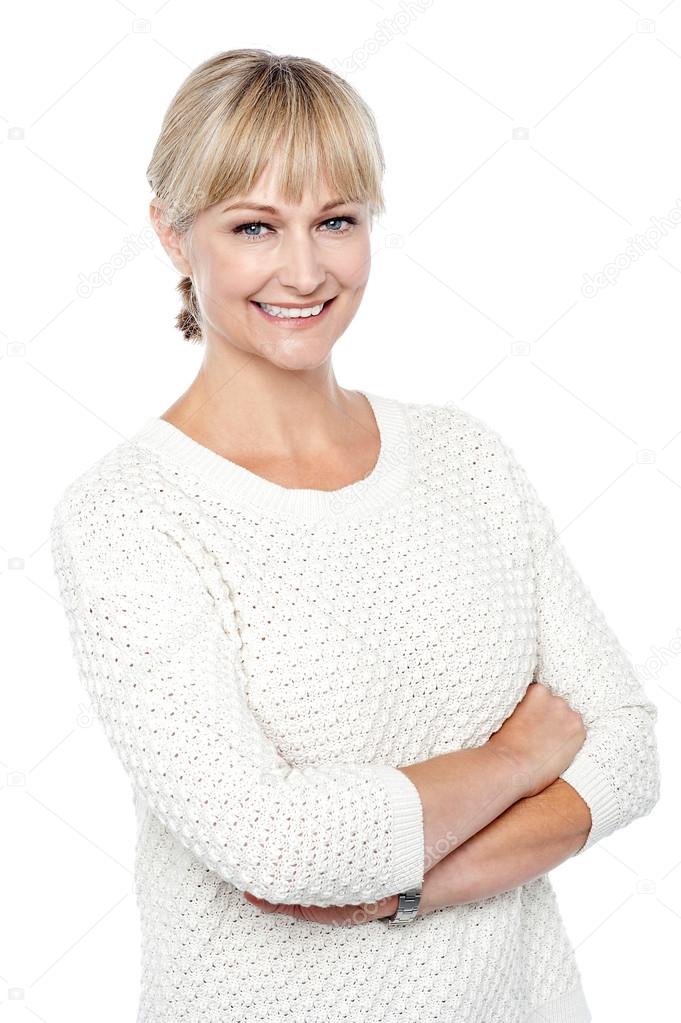 Stylish fashion woman in knitted clothing
