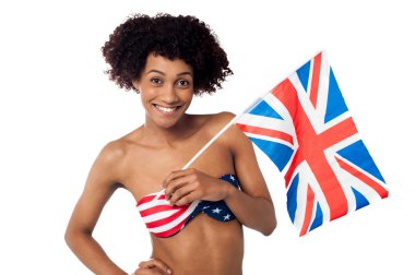 İngiltere bayrak tutan stars and stripes bikini modeli