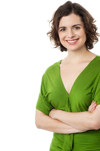 Confident woman towards the corner of a frame — Stock Photo, Image