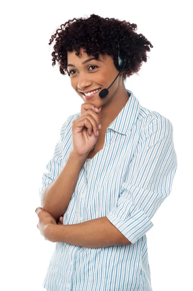 Shy customer support executive looking away — Stock Photo, Image