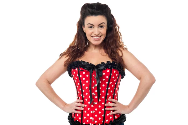 Stylish woman in corset top striking a pose — Stock Photo, Image