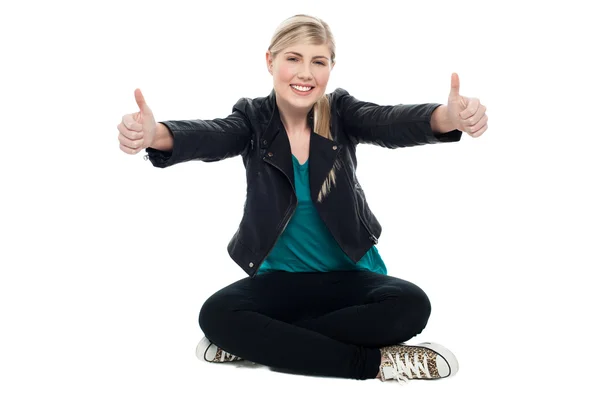 Teenage model showing double thumbs up — Stock Photo, Image