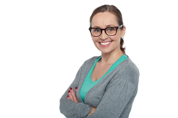 Trendy bespectacled woman dressed in casuals — Stock Photo, Image