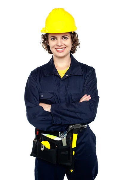 Active woman construction worker — Stock Photo, Image