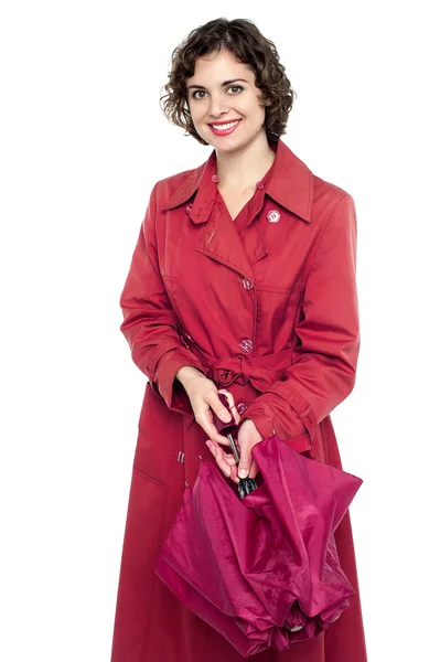 Smiling woman with umbrella — Stock Photo, Image