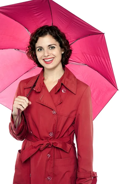 Smiling woman with umbrella — Stock Photo, Image