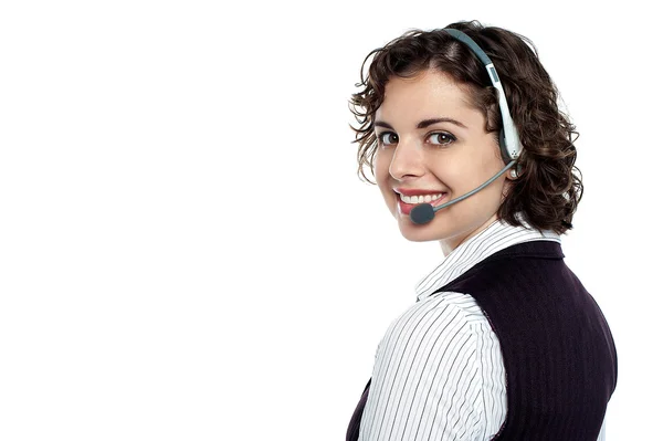 Zákazníkům služby operátor žena s headsetem — Stock fotografie