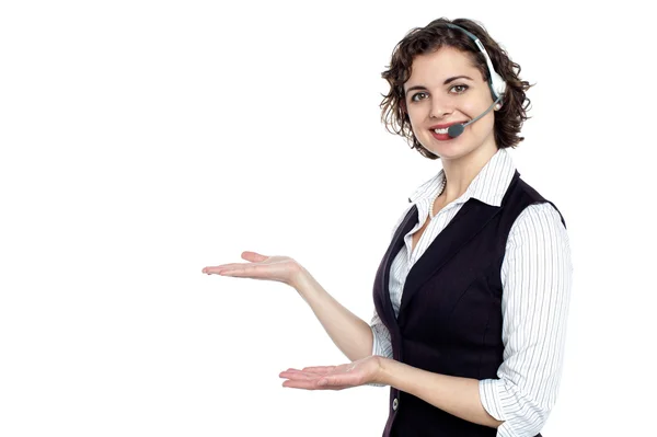 Müşteri hizmetleri temsilcisi ile kulaklıklar — Stok fotoğraf