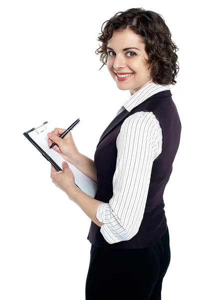 企業の女性をクリップボードに書き込む — ストック写真
