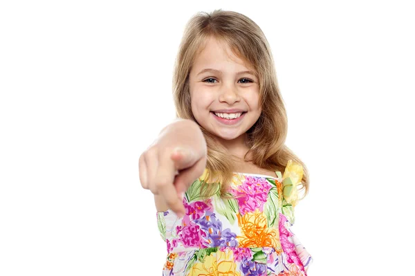 Cute girl kid pointing at you — Stock Photo, Image