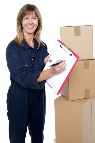 Sign here please and accept delivery of goods — Stock Photo, Image