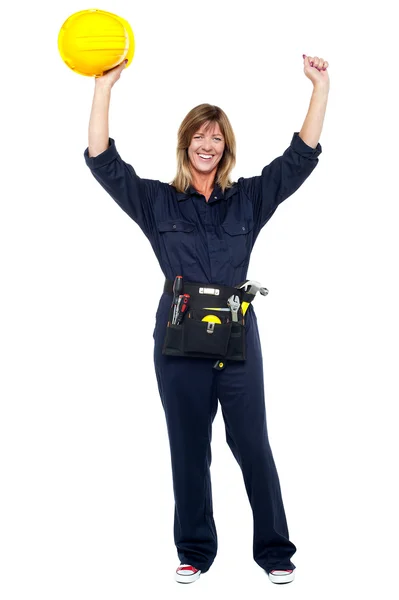 Jubilant female architect celebrating success — Stock Photo, Image