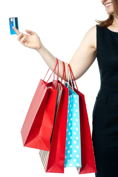 Shopaholic woman in beautiful dress — Stock Photo, Image