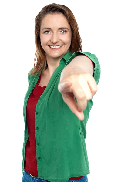 Gorgeous lady pointing you out — Stock Photo, Image
