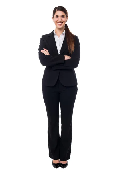 Jovem empresária alegre — Fotografia de Stock