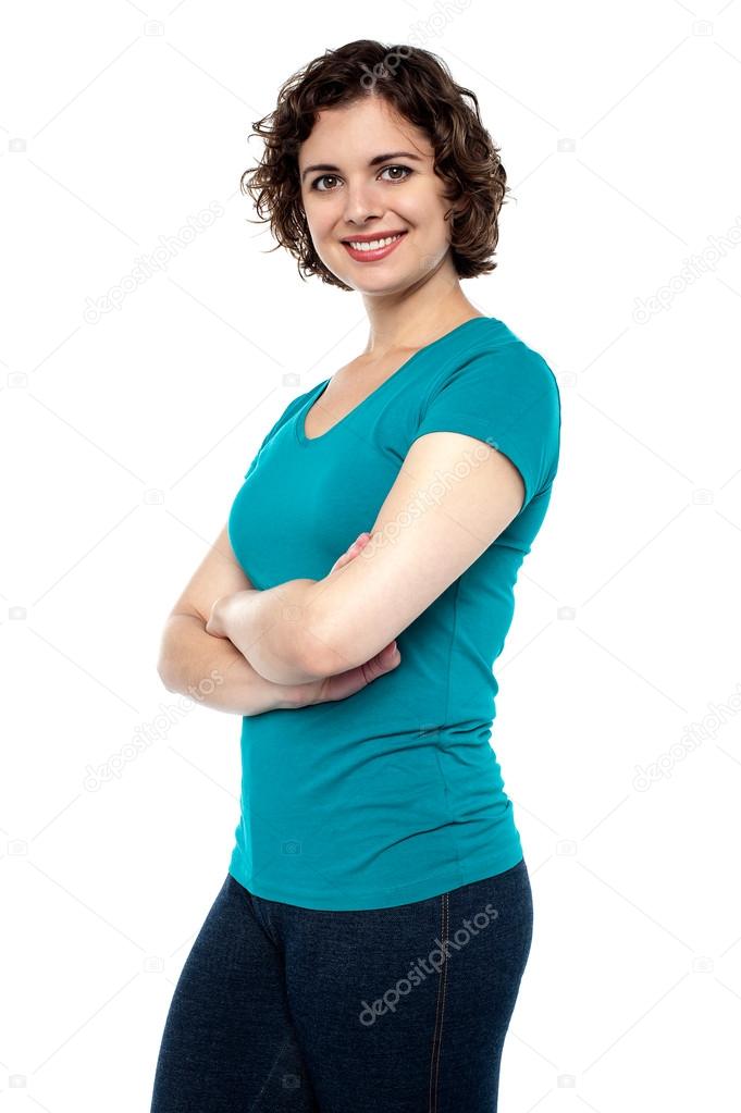 Cheerful girl posing casually