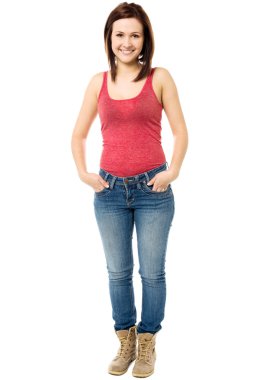 güzel genç kız geçici işçi giyinmiş