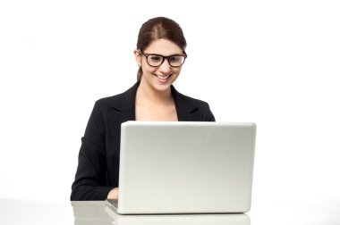 İş kadını Laptop 'ta çalışıyor