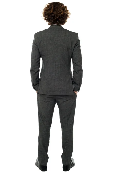 Back pose of a man in gray formals — Stock Photo, Image