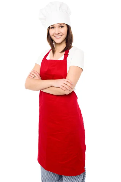 Young baker woman with folded arms — Stock Photo, Image