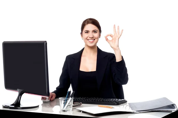 Business is great. Cheerful corporate woman. — Stock Photo, Image