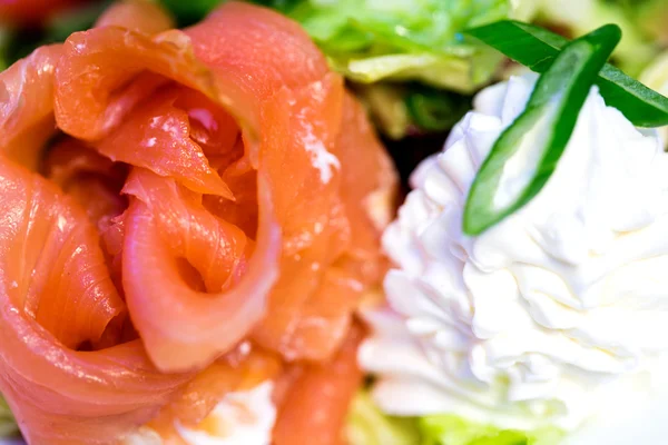 Closeup shot of smoked bacon with cream cheese — Stock Photo, Image