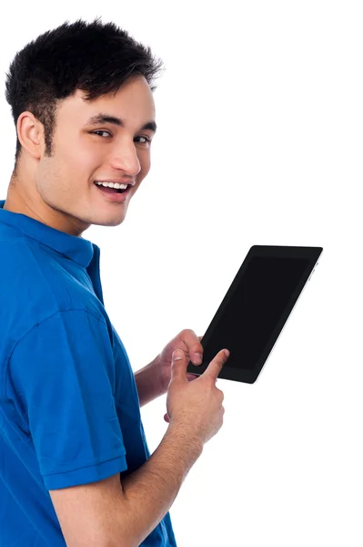 Smart guy holding touch pad — Stock Photo, Image