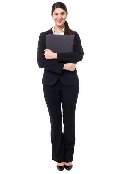 Pretty female secretary holding business files — Stock Photo, Image