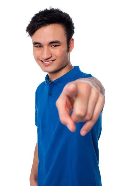 Young man pointing finger at you — Stock Photo, Image