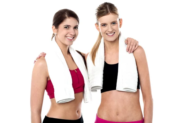 Attractive fitness girls posing casually — Stock Photo, Image