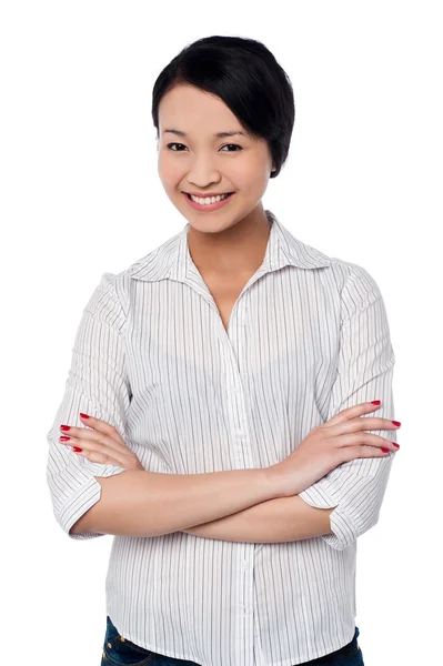 Beautiful young asian girl, arms folded — Stock Photo, Image