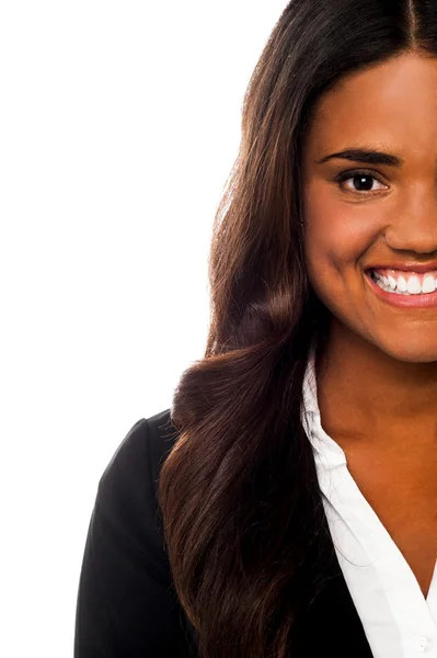 Cropped image of a smiling corporate lady — Stock Photo, Image