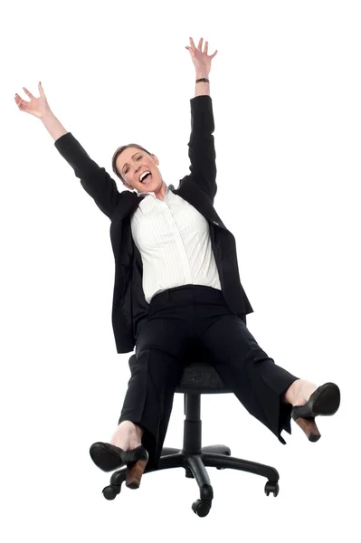 Business lady rejoicing in madness — Stock Photo, Image