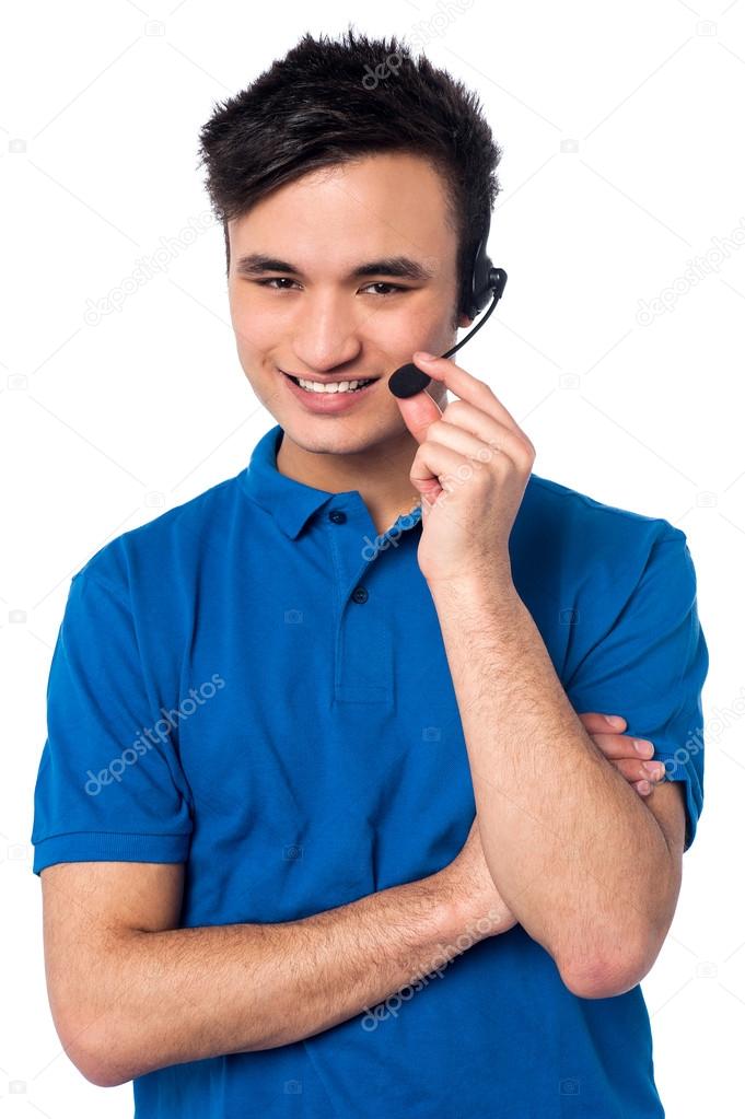 Happy young customer support executive