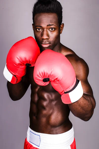 Ciddi yüzündeki ifade ile kaslı erkek boxer — Stok fotoğraf