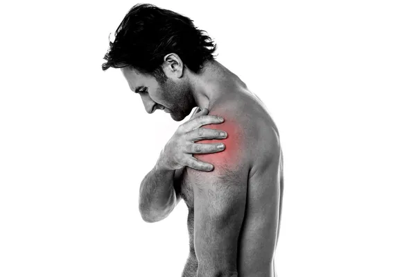 Middle aged man having shoulder ache — Stock Photo, Image