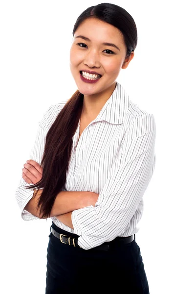 Beautiful young businesswoman, arms folded — Stock Photo, Image