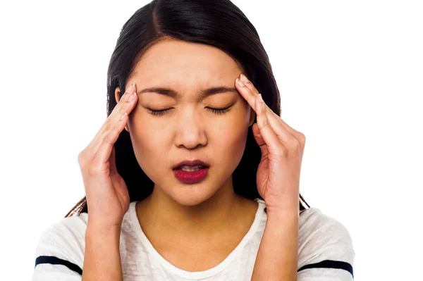 Girl having serious headache — Stock Photo, Image