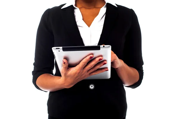 Cropped image of a woman holding touch pad — Stock Photo, Image