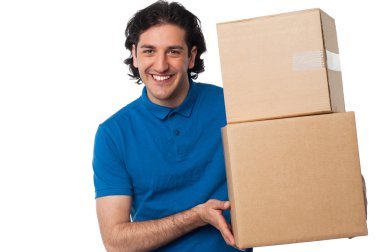 Man carrying couple of cardboard boxes clipart