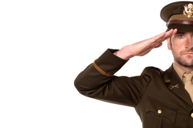 Portrait of a patriotic soldier saluting clipart