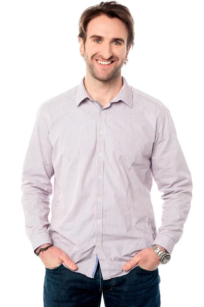 Casual studio shot of a cheerful young man — Stock Photo, Image