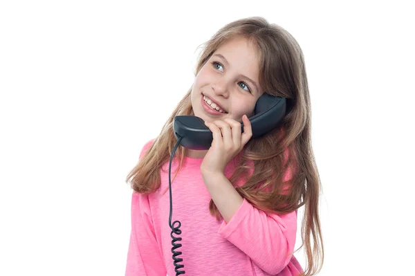 Cute girl child speaking over phone — Stock Photo, Image