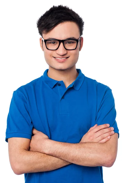 Esperto sorrindo cara vestindo óculos — Fotografia de Stock